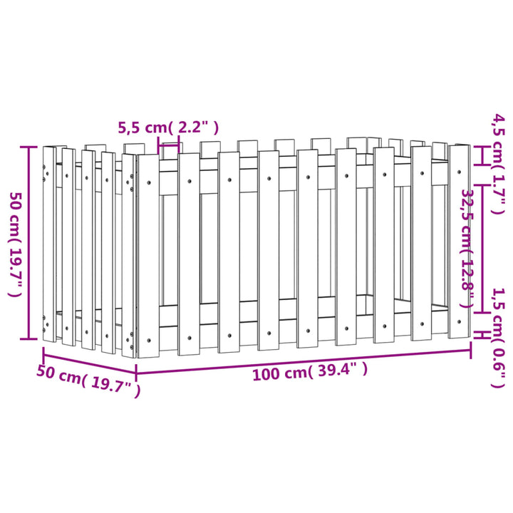 Plantenbak verhoogd hekontwerp 100x50x50 cm grenenhout wit