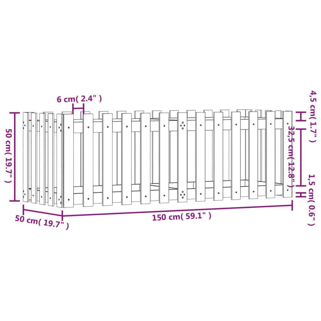 Plantenbak bedacht met hekontwerp 150x50x50 cm groenhout