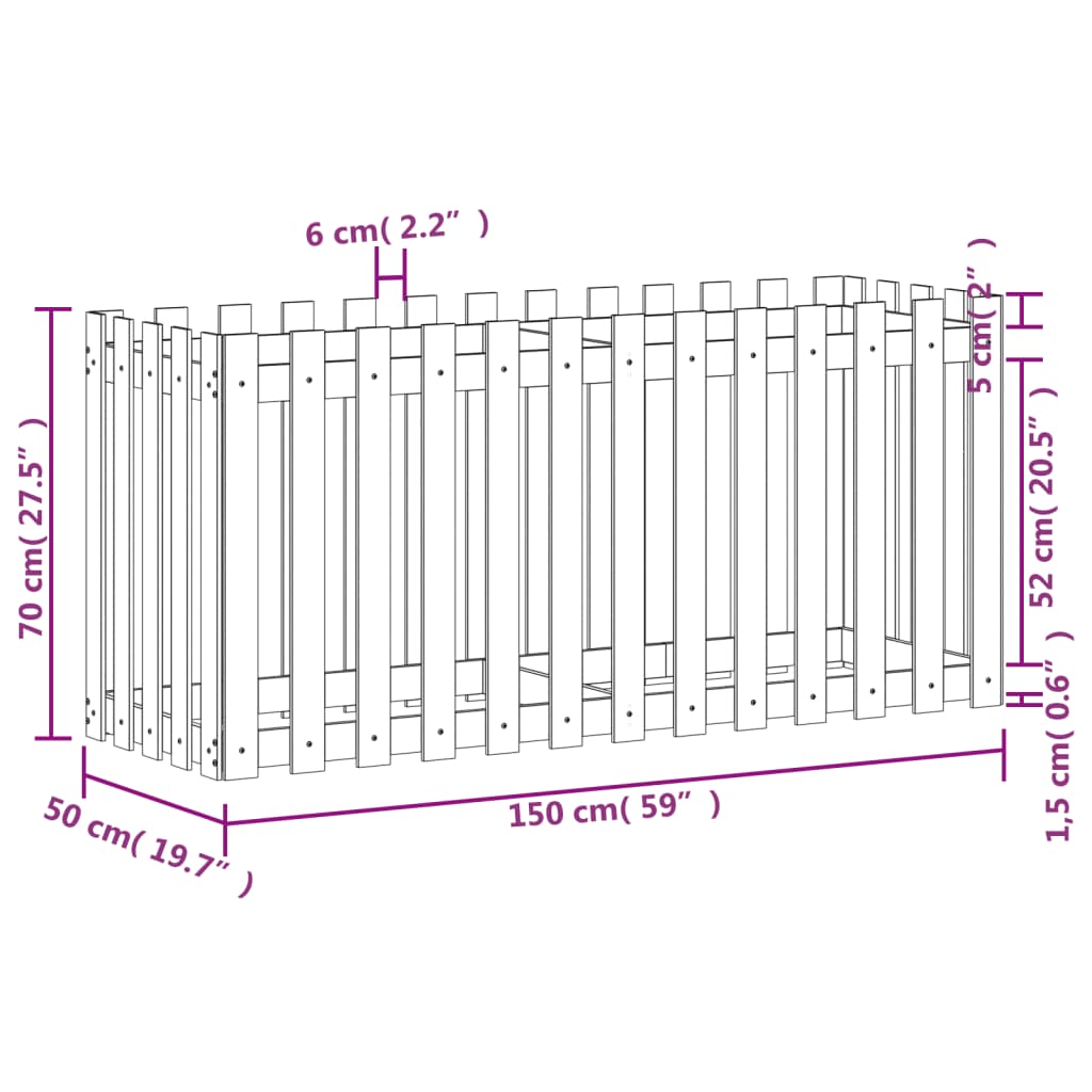 Plantenbak bedacht hekontwerp 150x50x70 cm groenhout wit