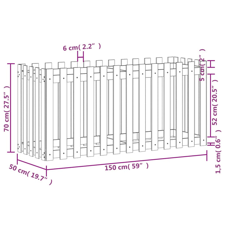 Plantenbak verhoogd hekontwerp 150x50x70 cm grenenhout wit