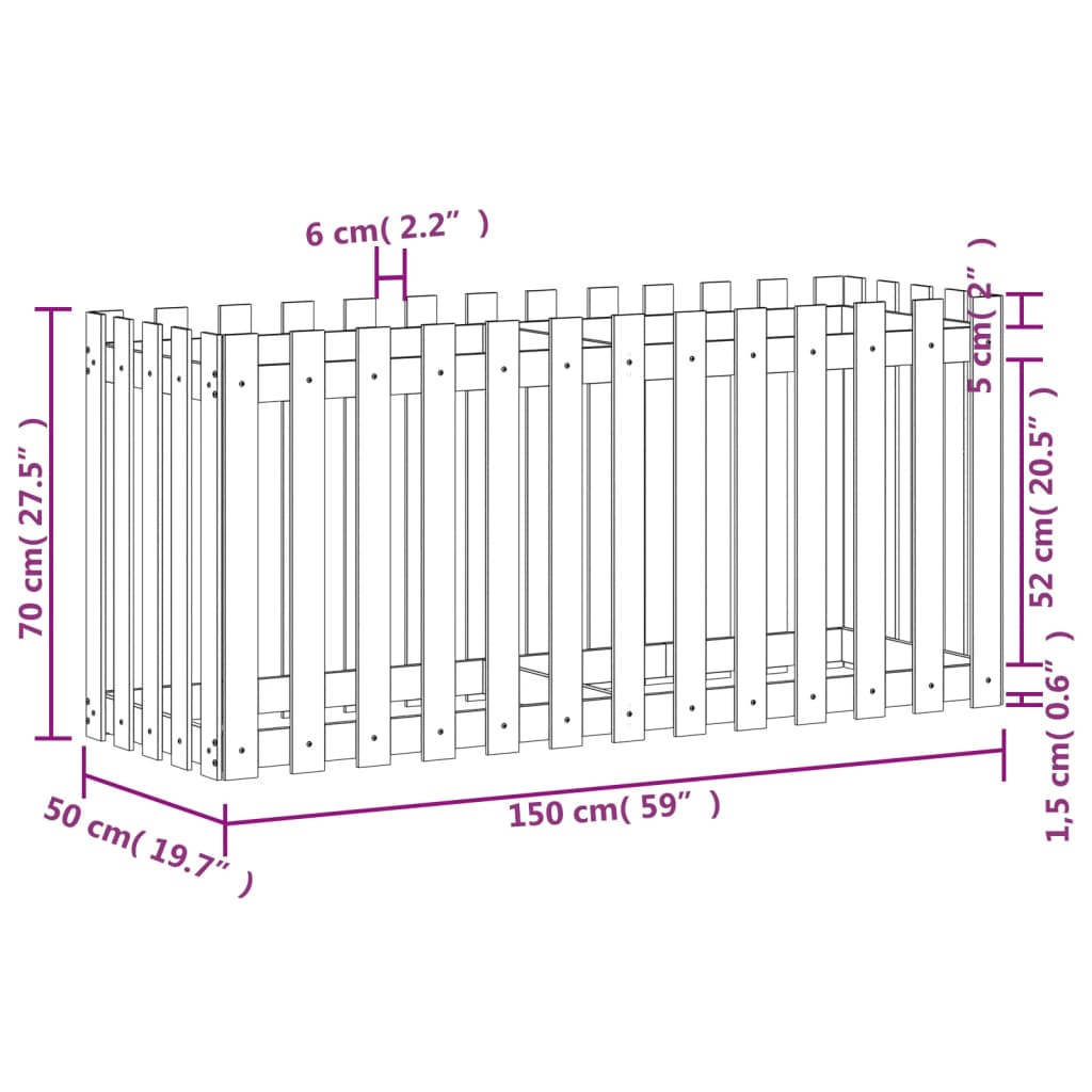 Plantenbak gelijk hekontwerp 150x50x70 cm massief douglashout