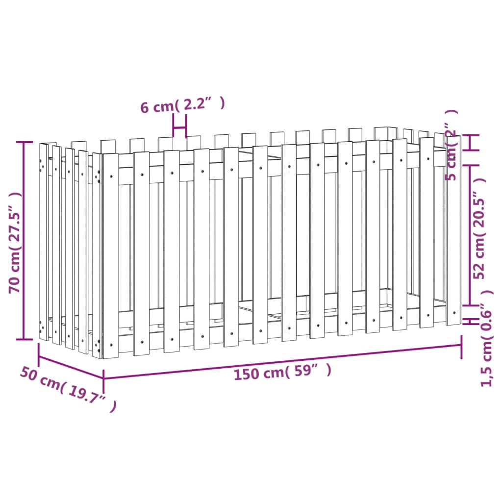 Plantenbak verhoogd hekontwerp 150x50x70 cm geïmpregneerd hout