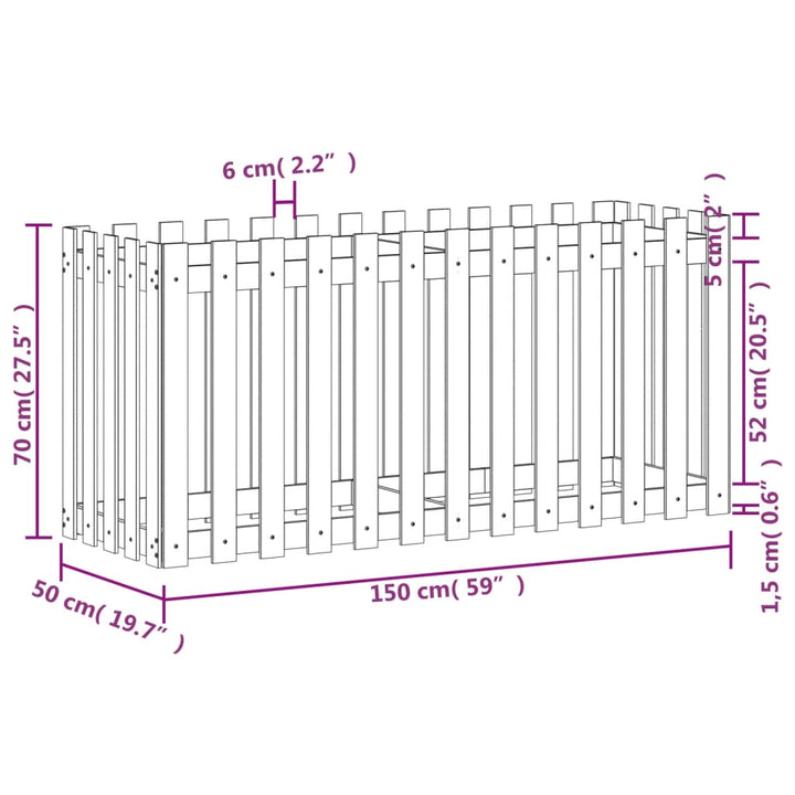 Plantenbak verhoogd hekontwerp 150x50x70 cm geïmpregneerd hout