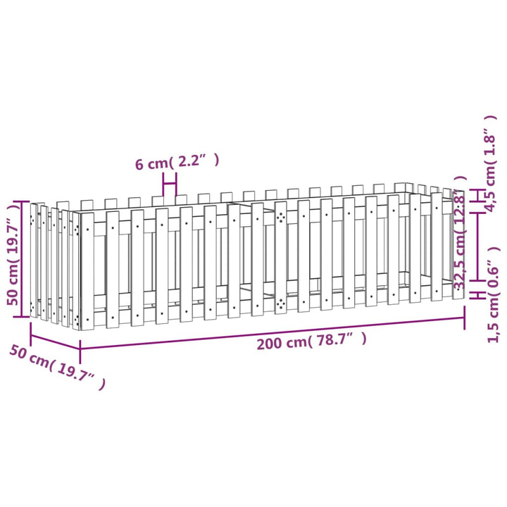 Plantenbak bedacht hekontwerp 200x50x50 cm groenhout wit