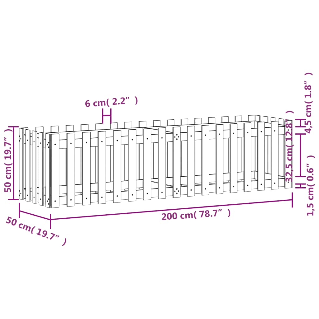 Plantenbak verhoogd hekontwerp 200x50x50 cm massief douglashout