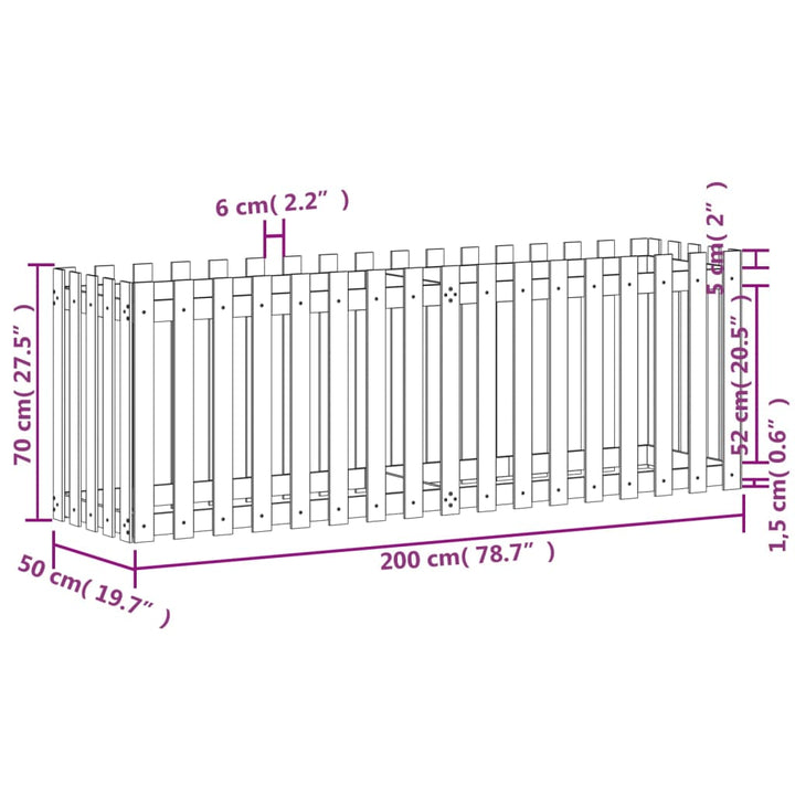 Plantenbak verhoogd met hekontwerp 200x50x70 cm grenenhout