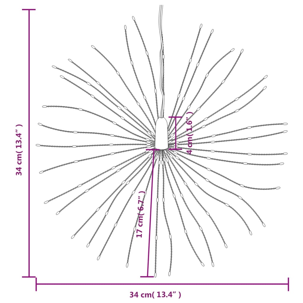 Kerstverlichting vuurwerk 4 st 140 meerkleurige LED's 17 cm