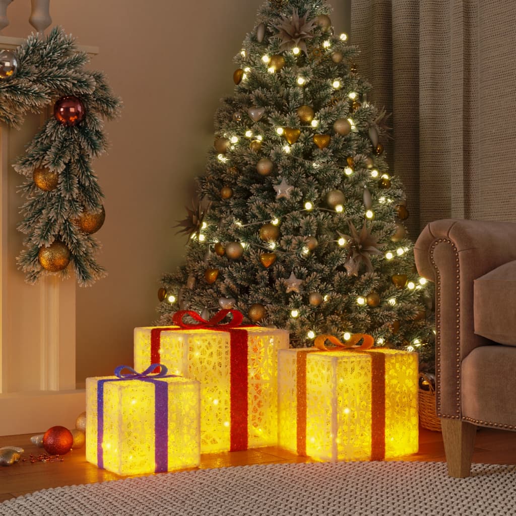 Kerstfiguur cadeaudoos 3 st verlicht 64 warmwitte LED's