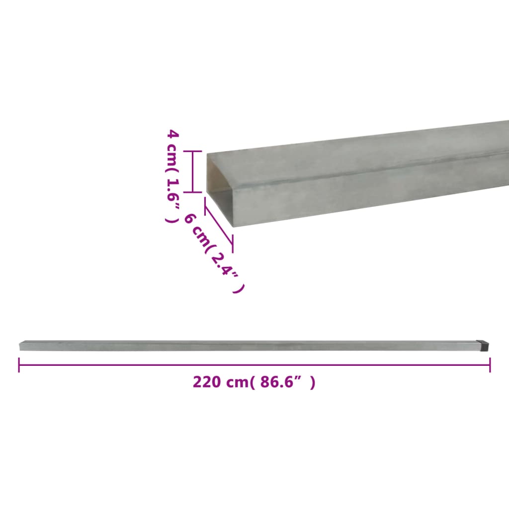 Schuttingpalen 10 st 220 cm staal zilverkleurig