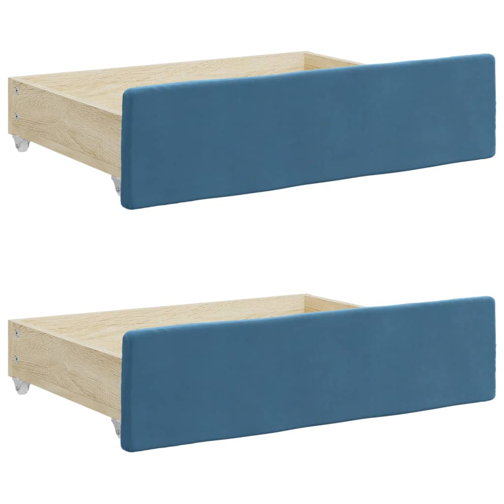 Bedlades 2 st bewerkt hout en fluweel blauw