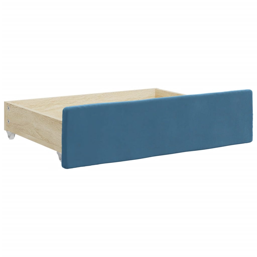 Bedlades 2 st bewerkt hout en fluweel blauw