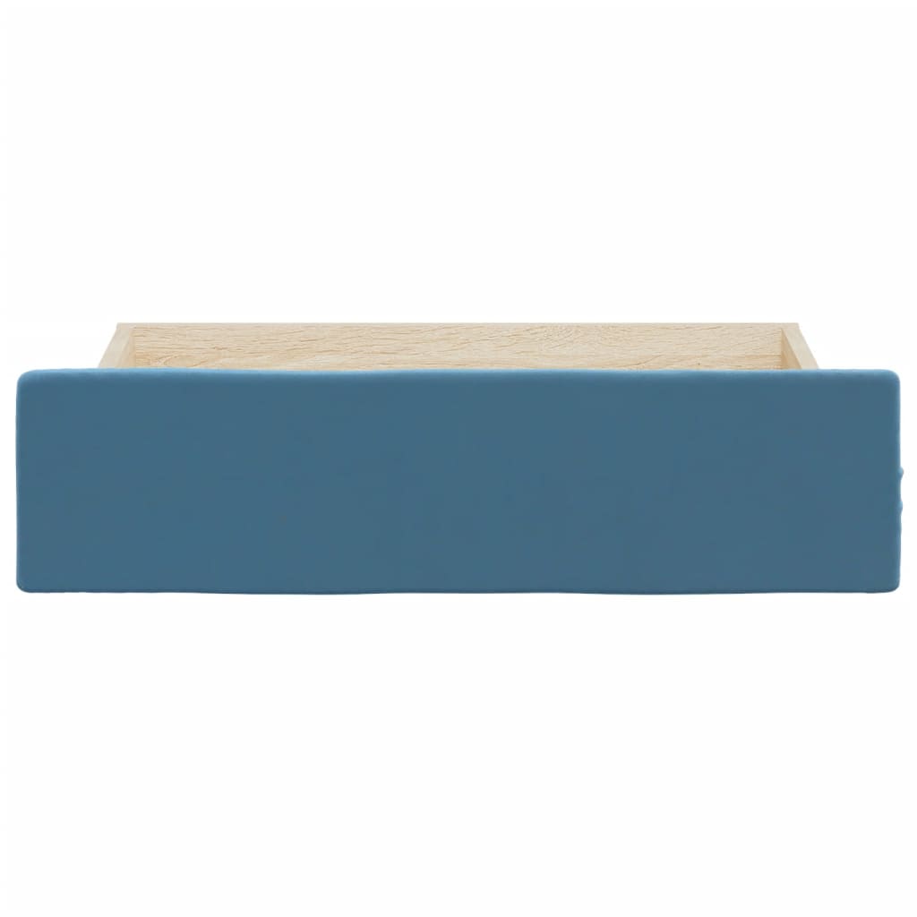 Bedlades 2 st bewerkt hout en fluweel blauw