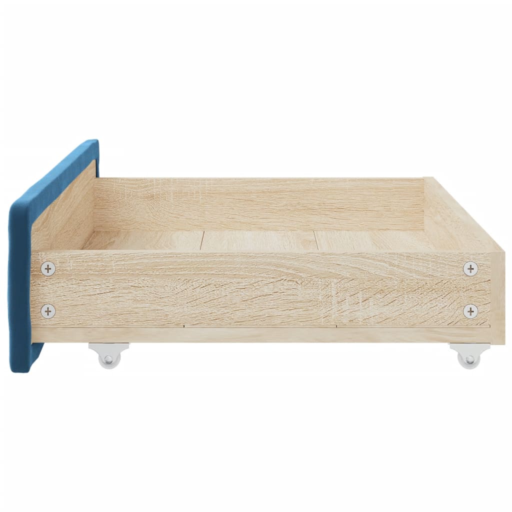 Bedlades 2 st bewerkt hout en fluweel blauw