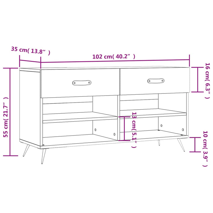 Schoenenbank 102x35x55 cm bewerkt hout hoogglans wit