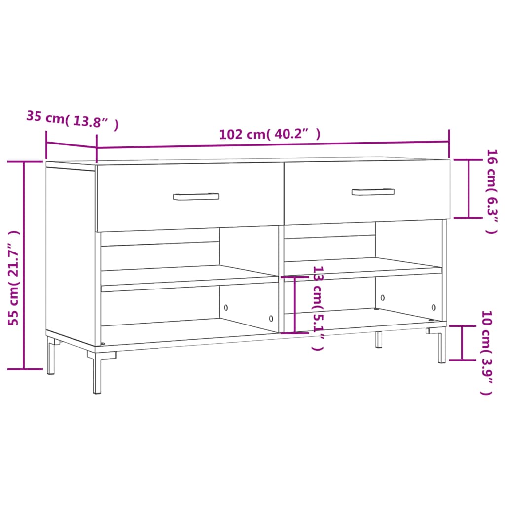 Schoenenbank 102x35x55 cm bewerkt hout sonoma eikenkleurig