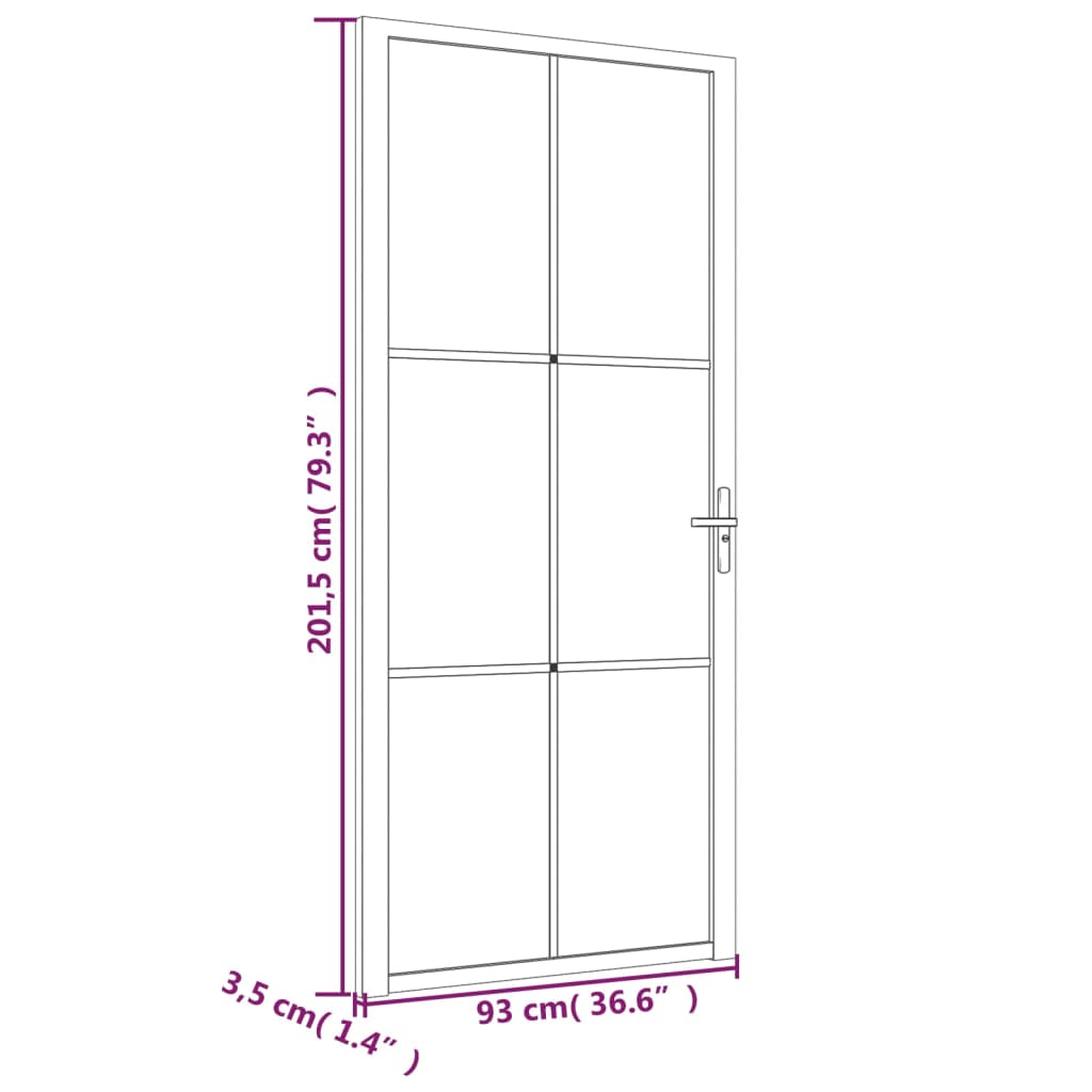 Binnendeur 93x201,5 cm matglas en aluminium zwart