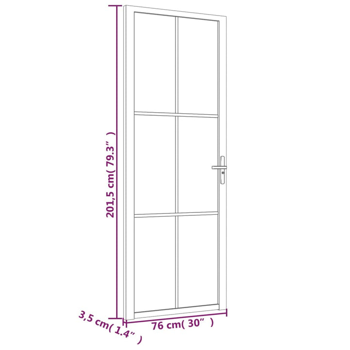 Binnendeur 76x201,5 cm ESG-glas en aluminium wit