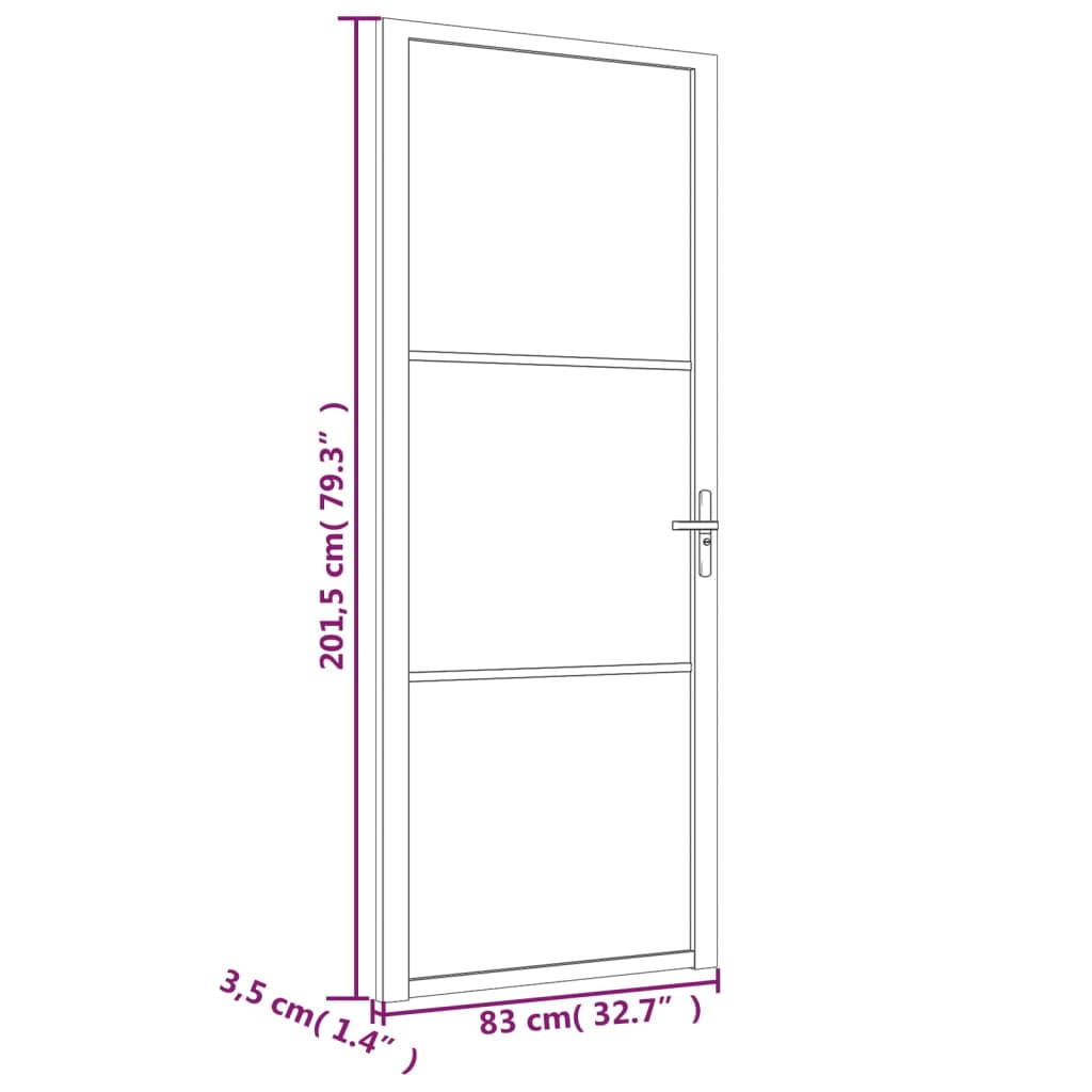 Binnendeur 83x201,5 cm matglas en aluminium wit