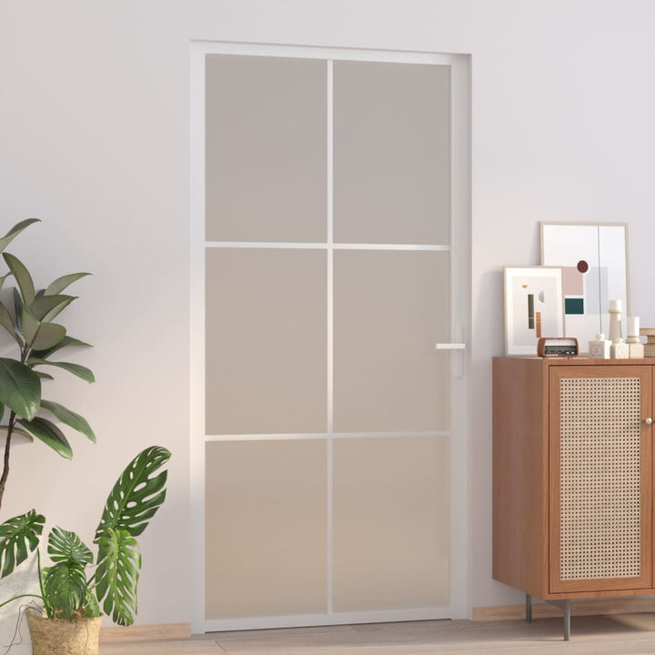 Binnendeur 102,5x201,5 cm matglas en aluminium wit