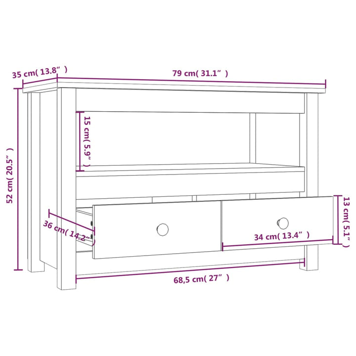 Tv-meubel 79x35x52 cm massief grenenhout wit