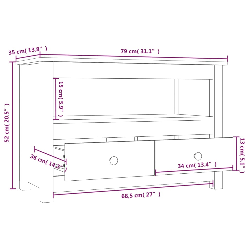 Tv-meubel 79x35x52 cm massief grenenhout grijs