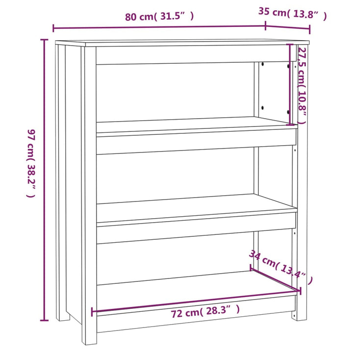 Boekenkast 80x35x97 cm massief grenenhout