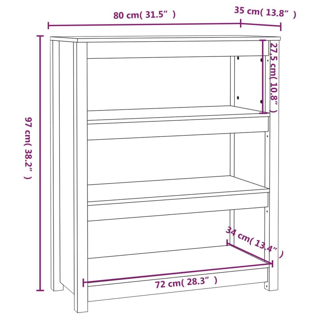 Boekenkast 80x35x97 cm massief grenenhout zwart