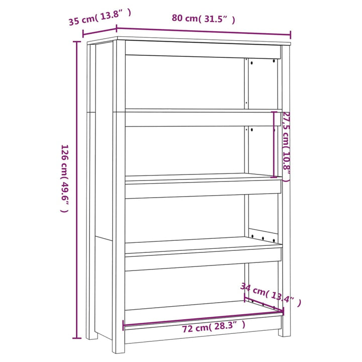 Boekenkast 80x35x126 cm massief groenenhout