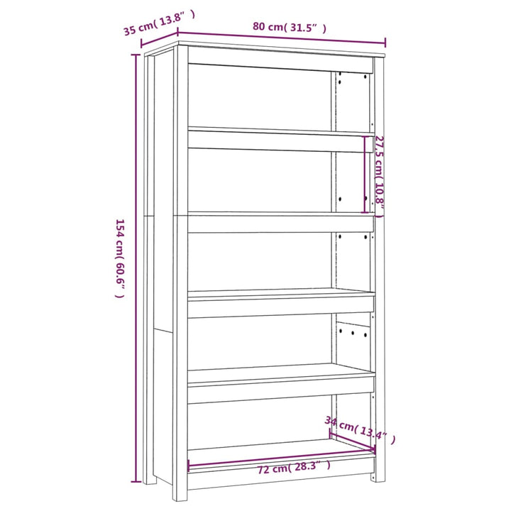 Boekenkast 80x35x154 cm massief grenenhout wit