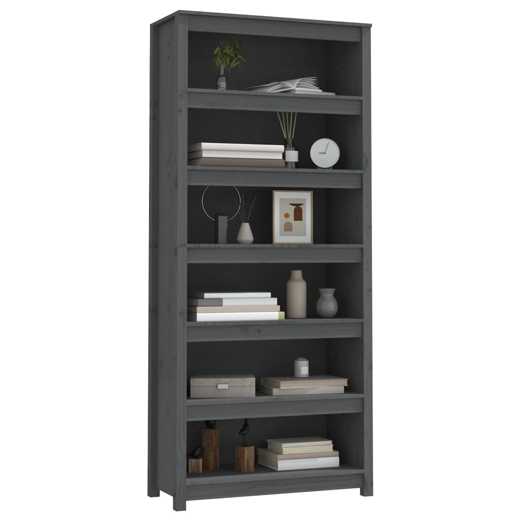 Boekenkast 80x35x183 cm massief grenenhout grijs