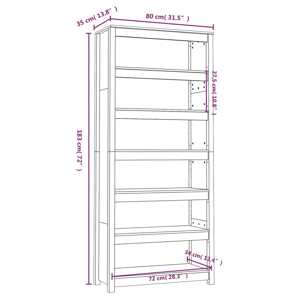 Boekenkast 80x35x183 cm massief grenenhout grijs