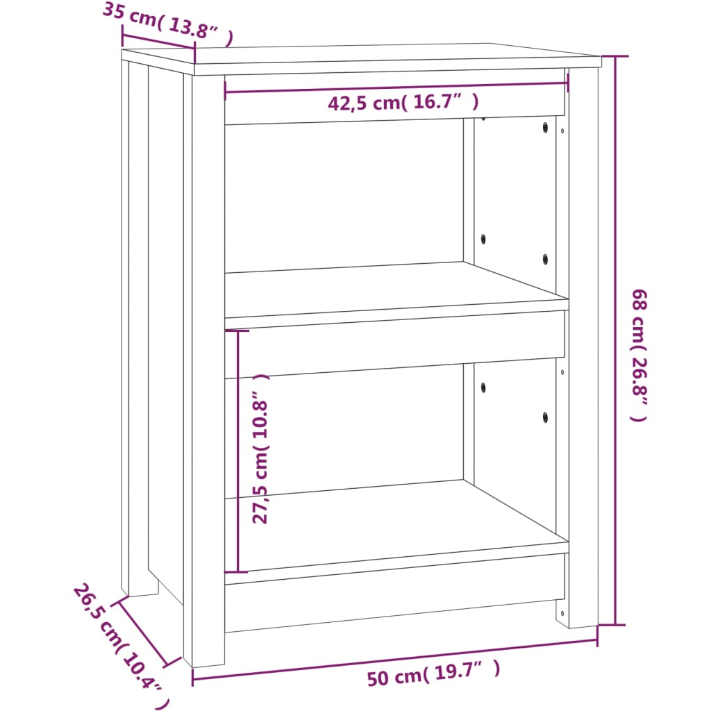 Boekenkast 50x35x68 cm massief groenenhout wit