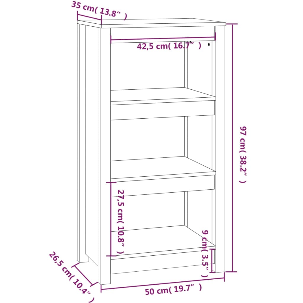 Boekenkast 50x35x97 cm massief grenenhout