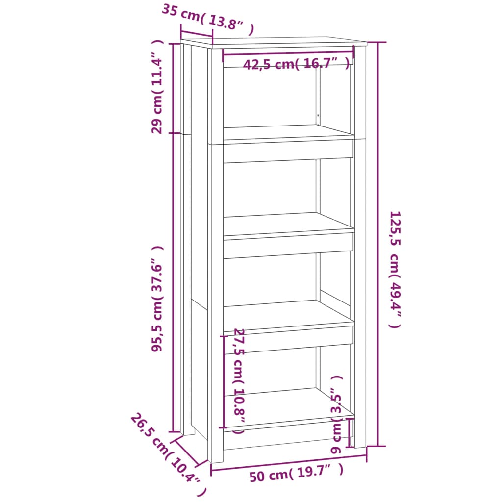 Boekenkast 50x35x125,5 cm massief groenhout wit