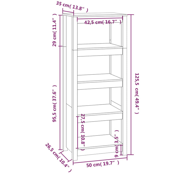 Boekenkast 50x35x125,5 cm massief grenenhout zwart