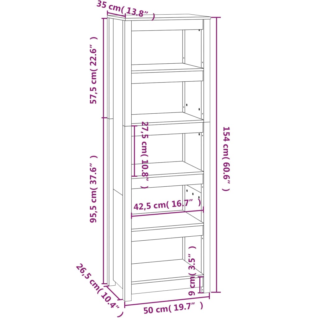 Boekenkast 50x35x154 cm massief grenenhout wit