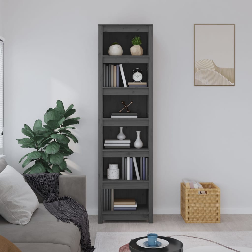 Boekenkast 50x35x183 cm massief grenenhout grijs