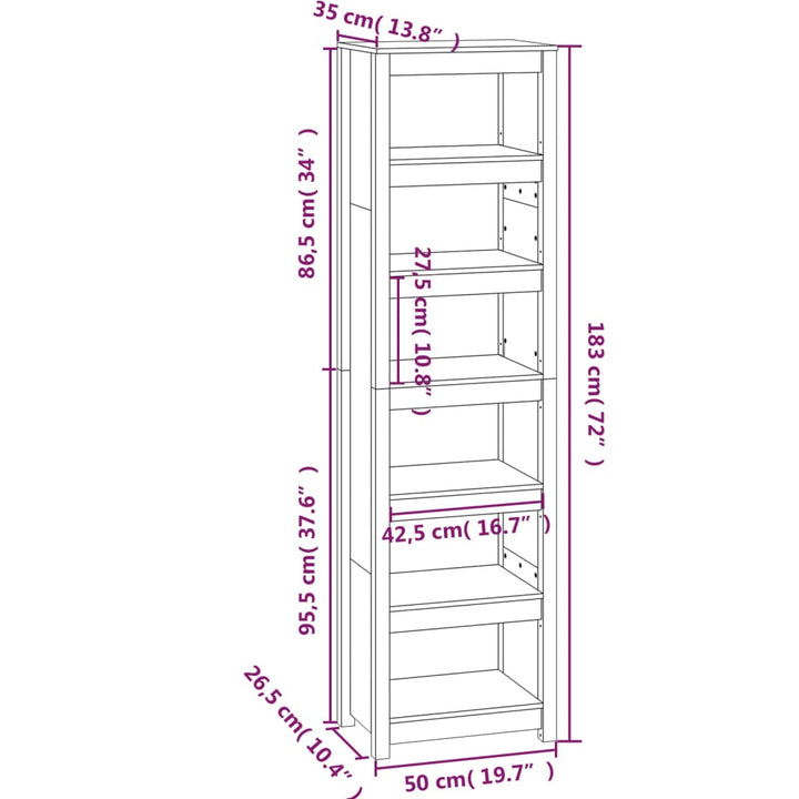 Boekenkast 50x35x183 cm massief grenenhout grijs