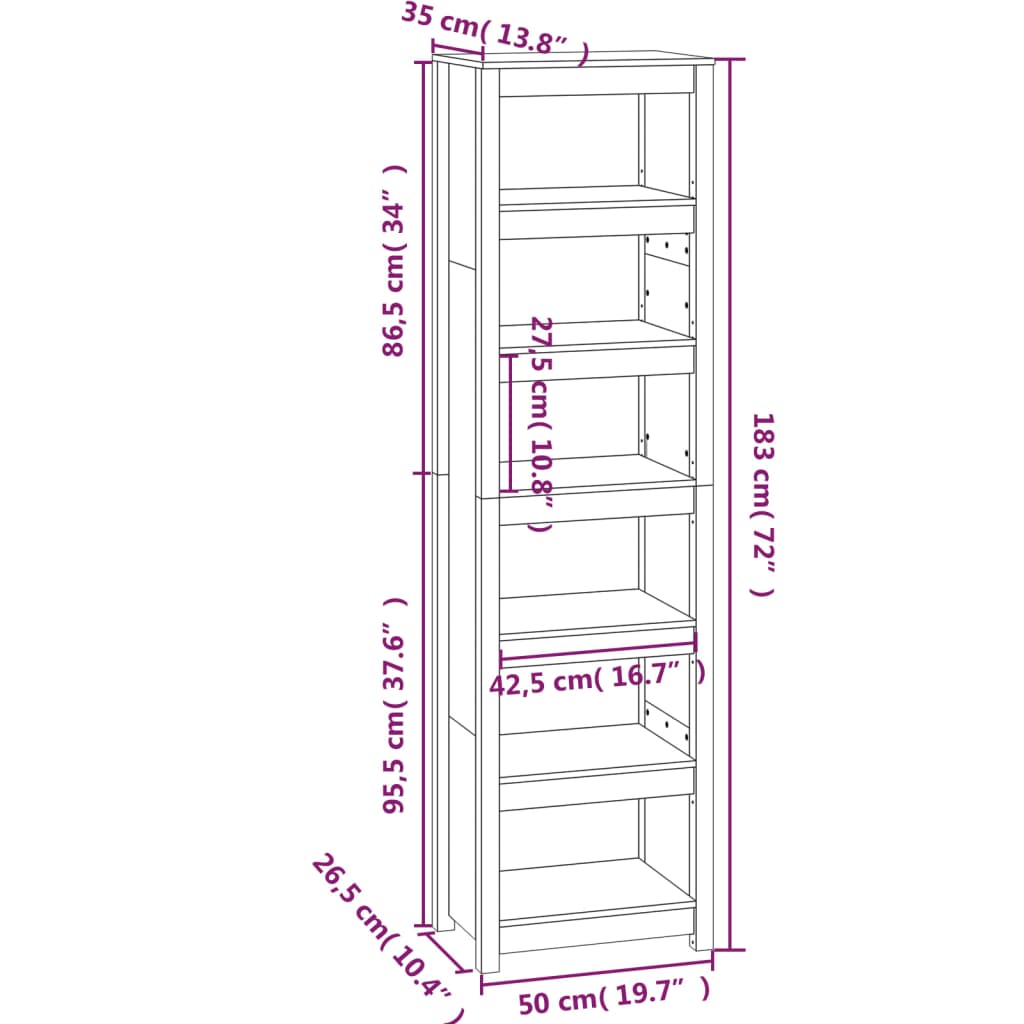 Boekenkast 50x35x183 cm massief groenenhout honingbruin