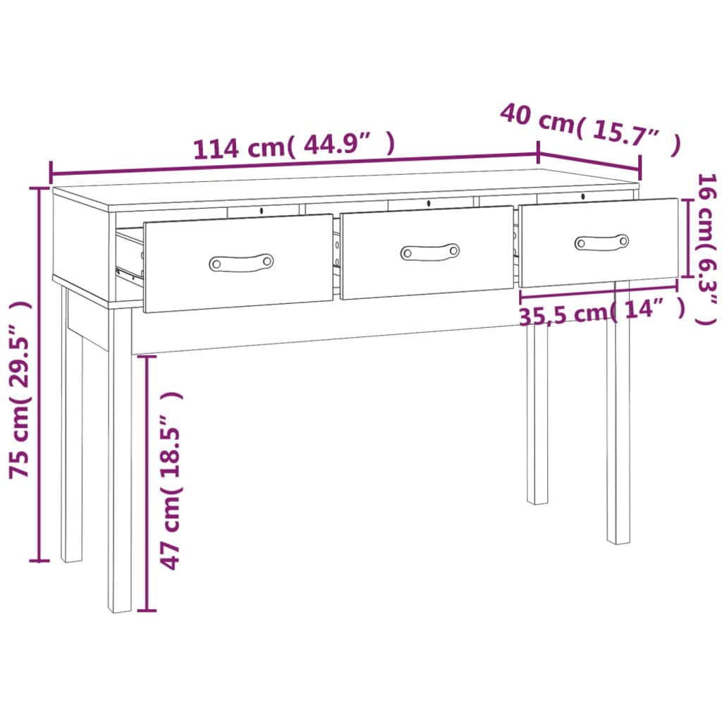 Wandtafel 114x40x75 cm massief grenenhout zwart