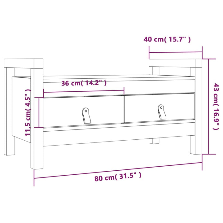 Halbankje 80x40x43 cm massief grenenhout wit