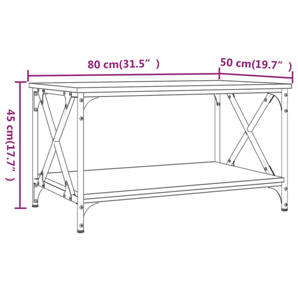 Salontafel 80x50x45 cm bewerkt hout en ijzer zwart