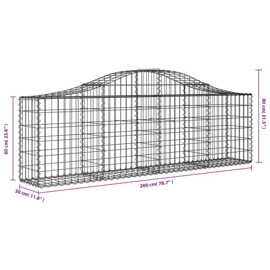 Schanskorven 3 st gewelfd 200x30x60/80 cm gegalvaniseerd ijzer