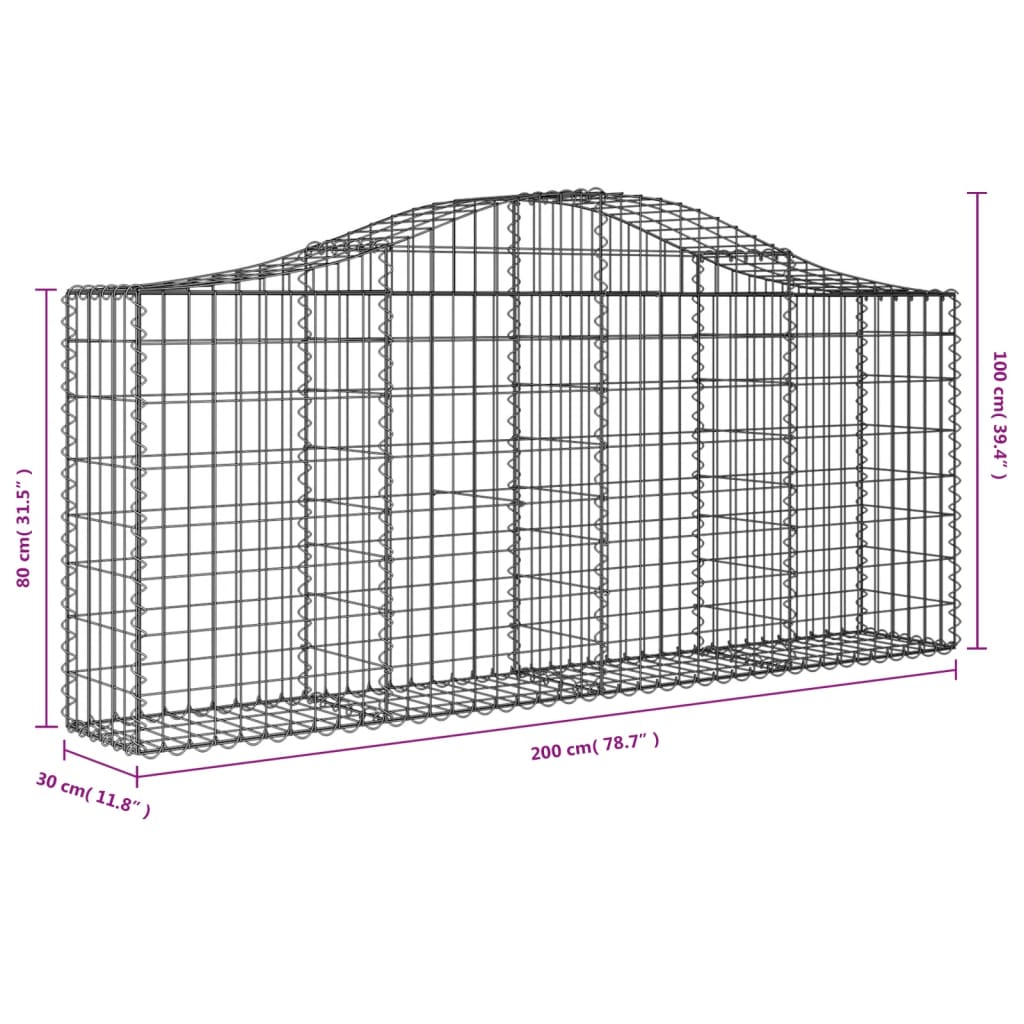 Schanskorven 3 st gewelfd 200x30x80/100 cm gegalvaniseerd ijzer