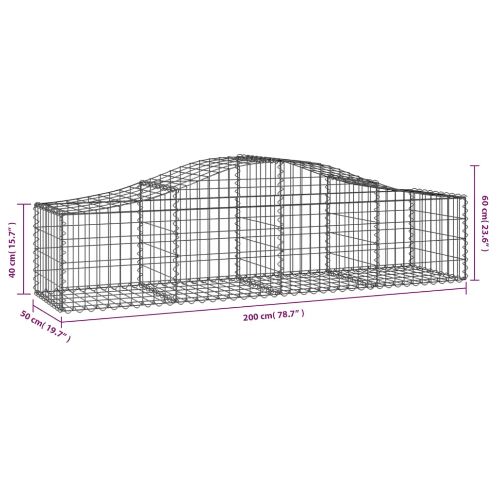 Schanskorven 7 st gewelfd 200x50x40/60 cm gegalvaniseerd ijzer