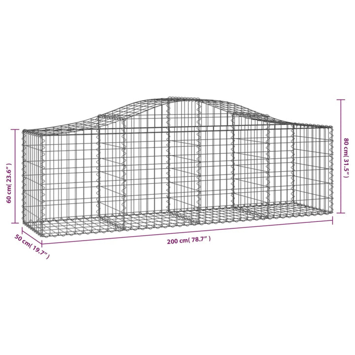 Schanskorven 2 st gewelfd 200x50x60/80 cm gegalvaniseerd ijzer