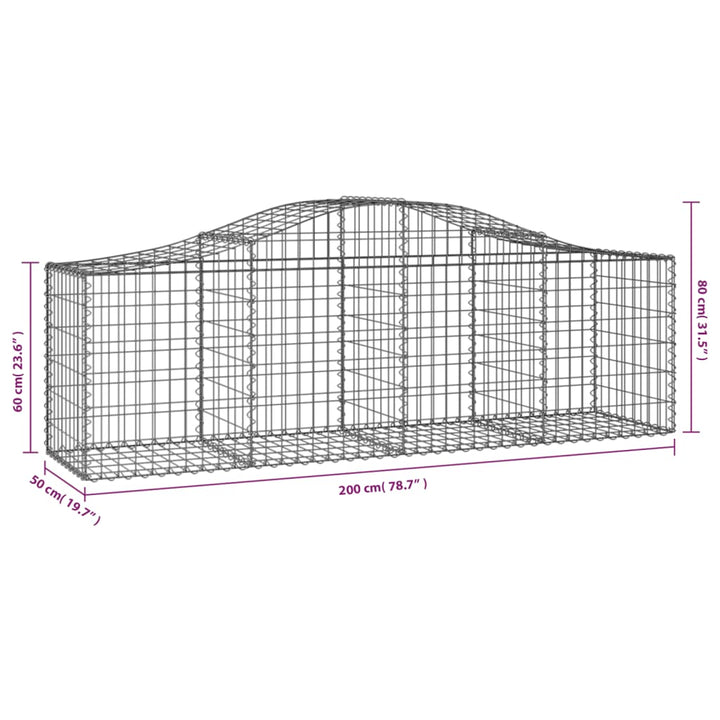 Schanskorven 3 st gewelfd 200x50x60/80 cm gegalvaniseerd ijzer