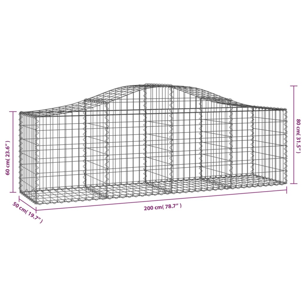 Schanskorven 6 st gewelfd 200x50x60/80 cm gegalvaniseerd ijzer