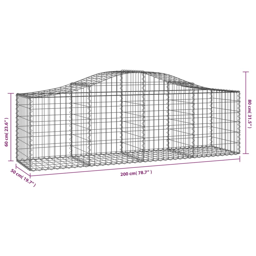 Schanskorven 7 st gewelfd 200x50x60/80 cm gegalvaniseerd ijzer