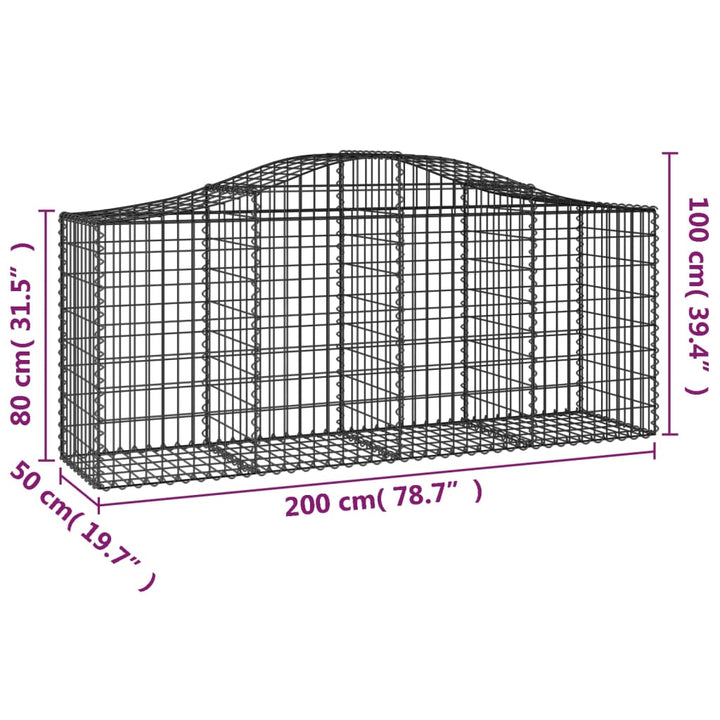 Schanskorven 6 st gewelfd 200x50x80/100 cm gegalvaniseerd ijzer